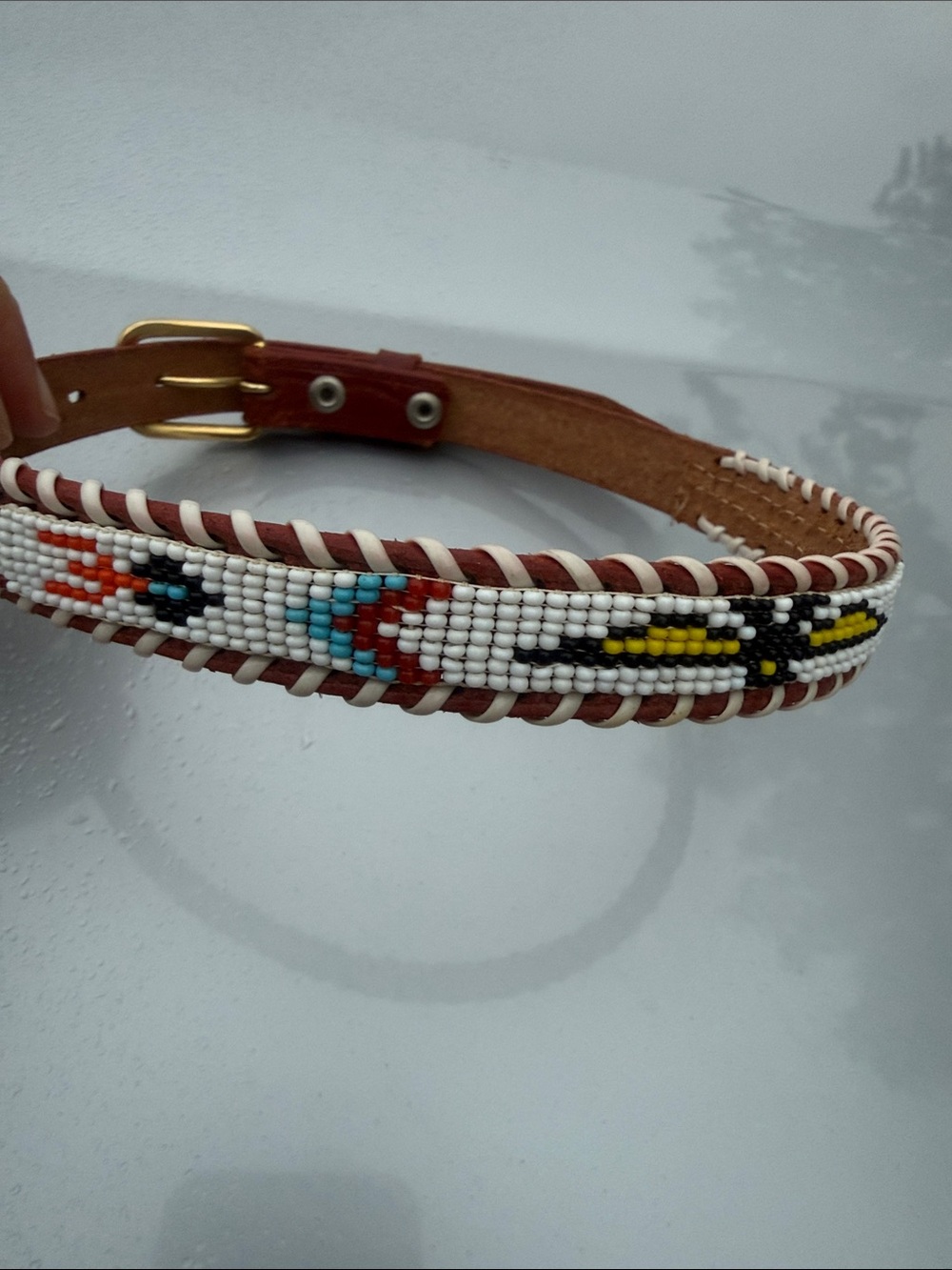 Native American leather beaded belt Handmade Beaded Leather Belt . 20”